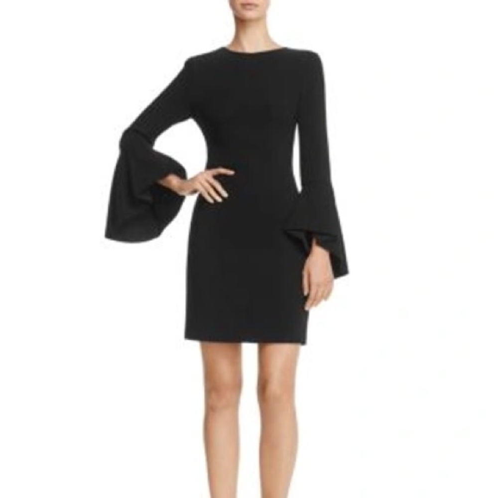 Alice + Olivia Employed Black Dora Trumpet Sleeve Fitted Dress